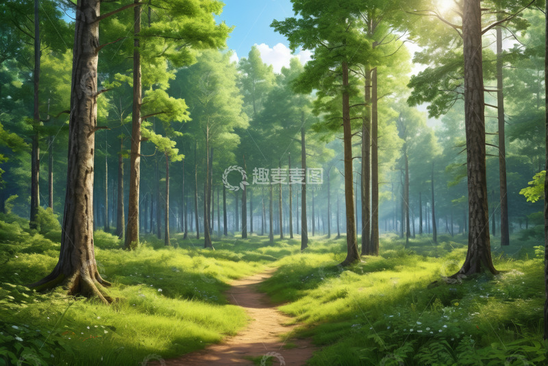 高清大图下载【趣麦麦图】阳光照耀下的森林小径