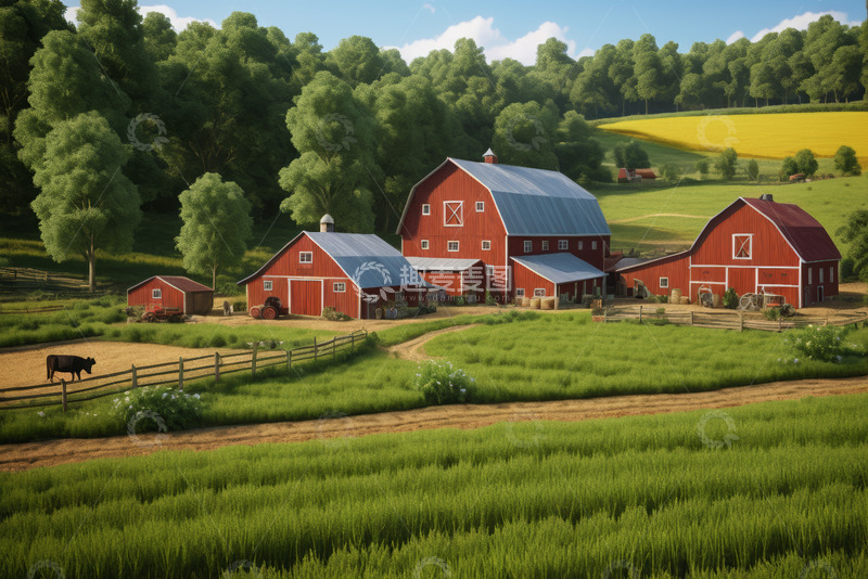 高清大图下载【趣麦麦图】乡村农场红色谷仓田园风光