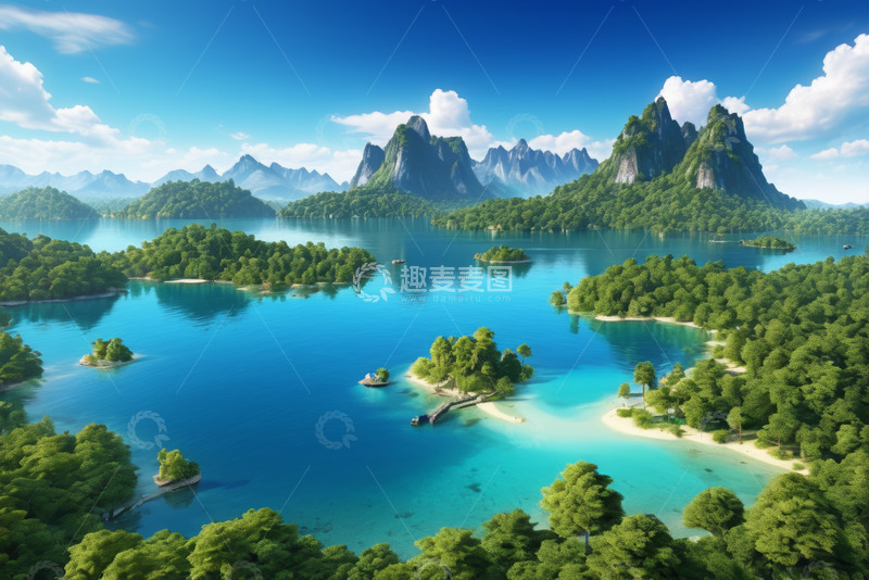 高清大图下载【趣麦麦图】山水相依的自然景观全景