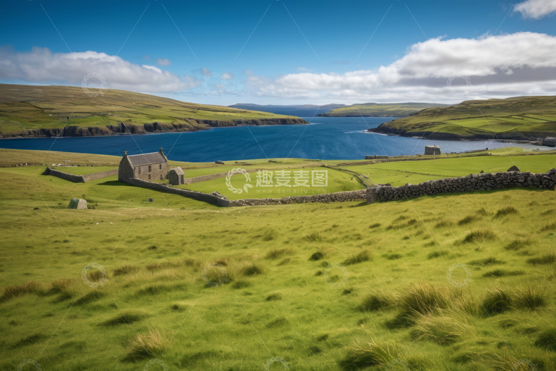 高清大图下载【趣麦麦图】草地湖泊边的古老建筑景观