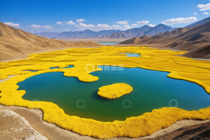 高清大图下载【趣麦麦图】山间黄绿相间湖泊自然风光