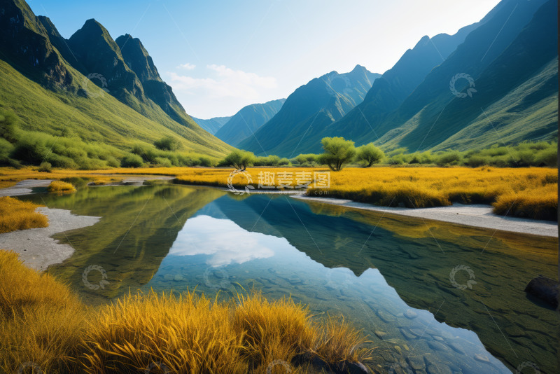 高清大图下载【趣麦麦图】山间清澈湖水自然风光