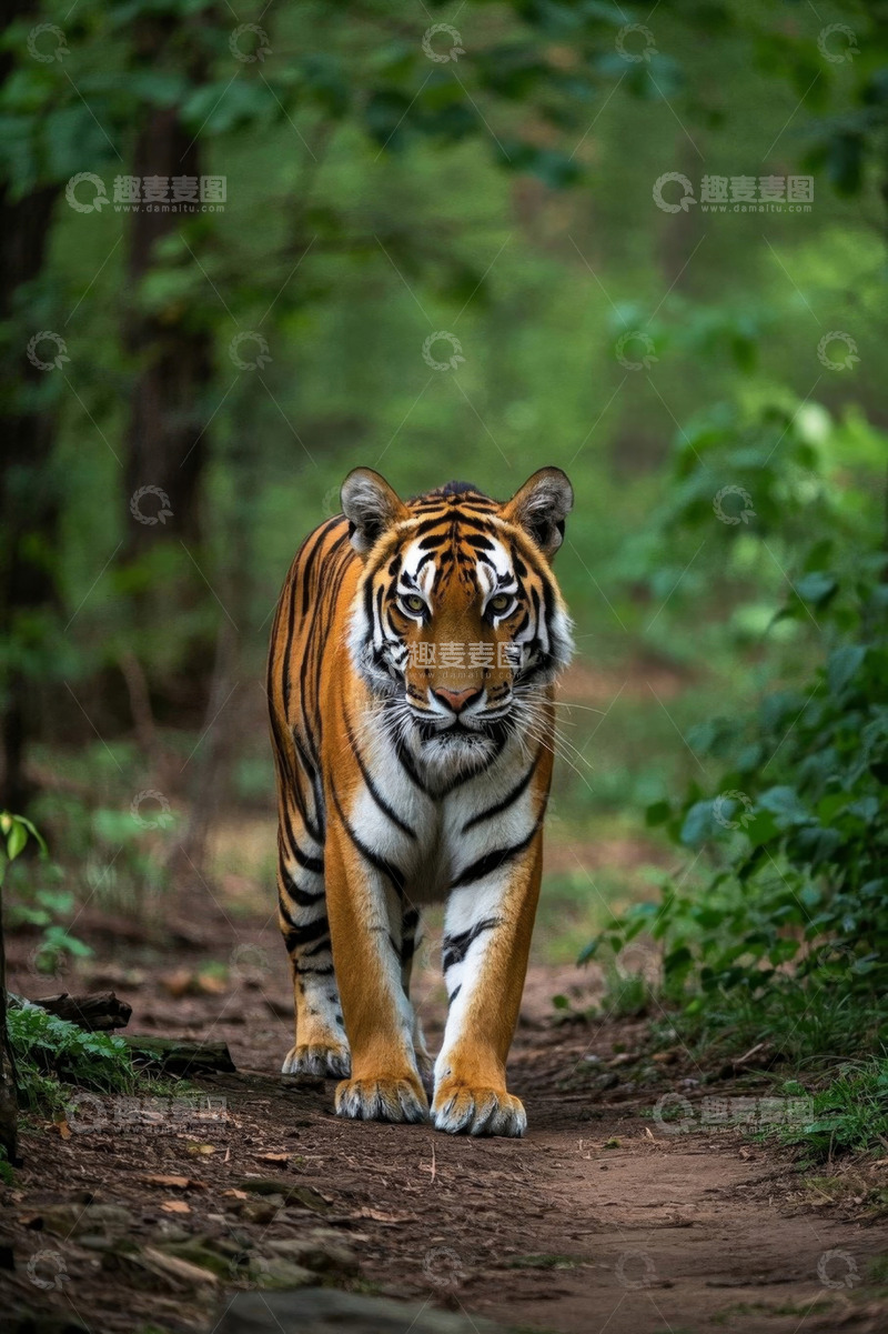 高清大图下载【趣麦麦图】森林中行走的老虎