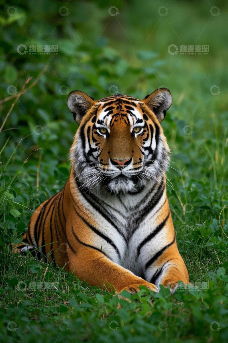 高清大图下载【趣麦麦图】草地上休憩的老虎