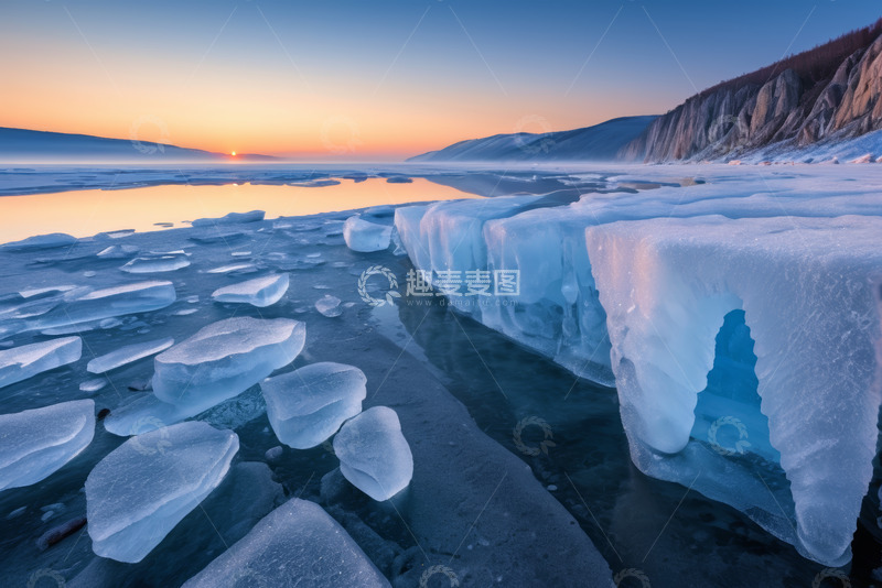 高清大图下载【趣麦麦图】冰面日落自然风光