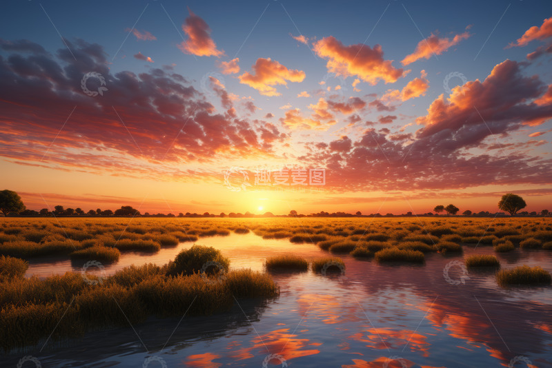 高清大图下载【趣麦麦图】湿地日落时分美丽景观