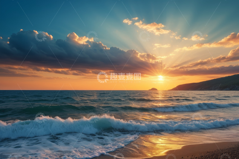 高清大图下载【趣麦麦图】海滩日落海洋风光