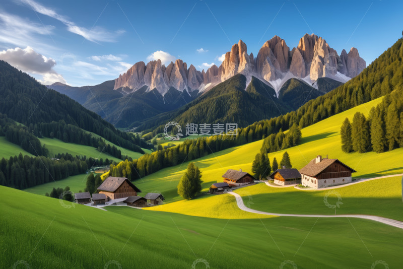 高清大图下载【趣麦麦图】阿尔卑斯山乡村田园风光