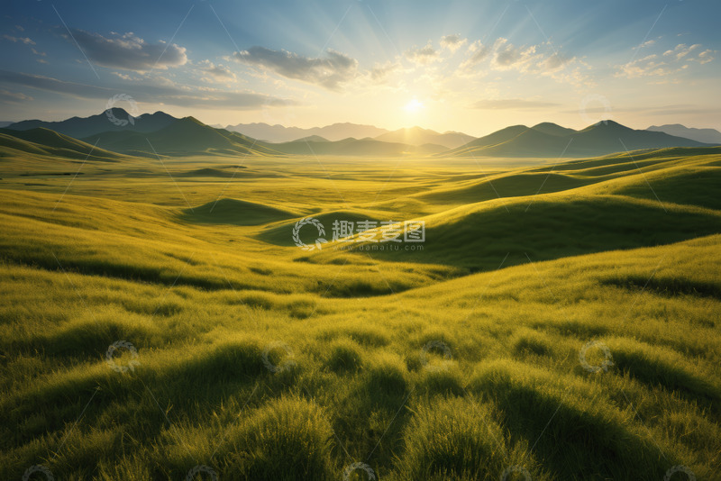 高清大图下载【趣麦麦图】广袤草原日出自然风光