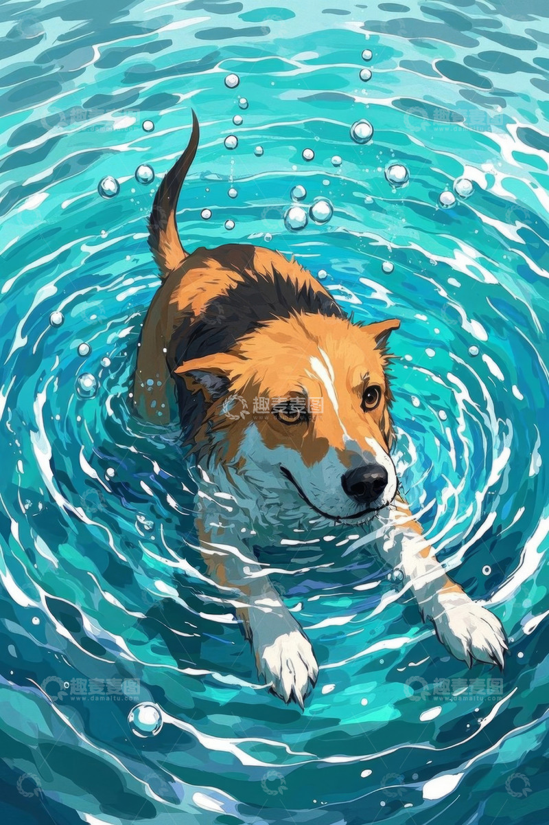 高清大图下载【趣麦麦图】水中嬉戏的宠物狗