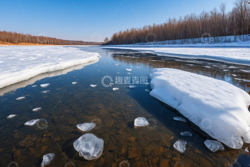 高清大图下载【趣麦麦图】冬季河流冰雪自然风光