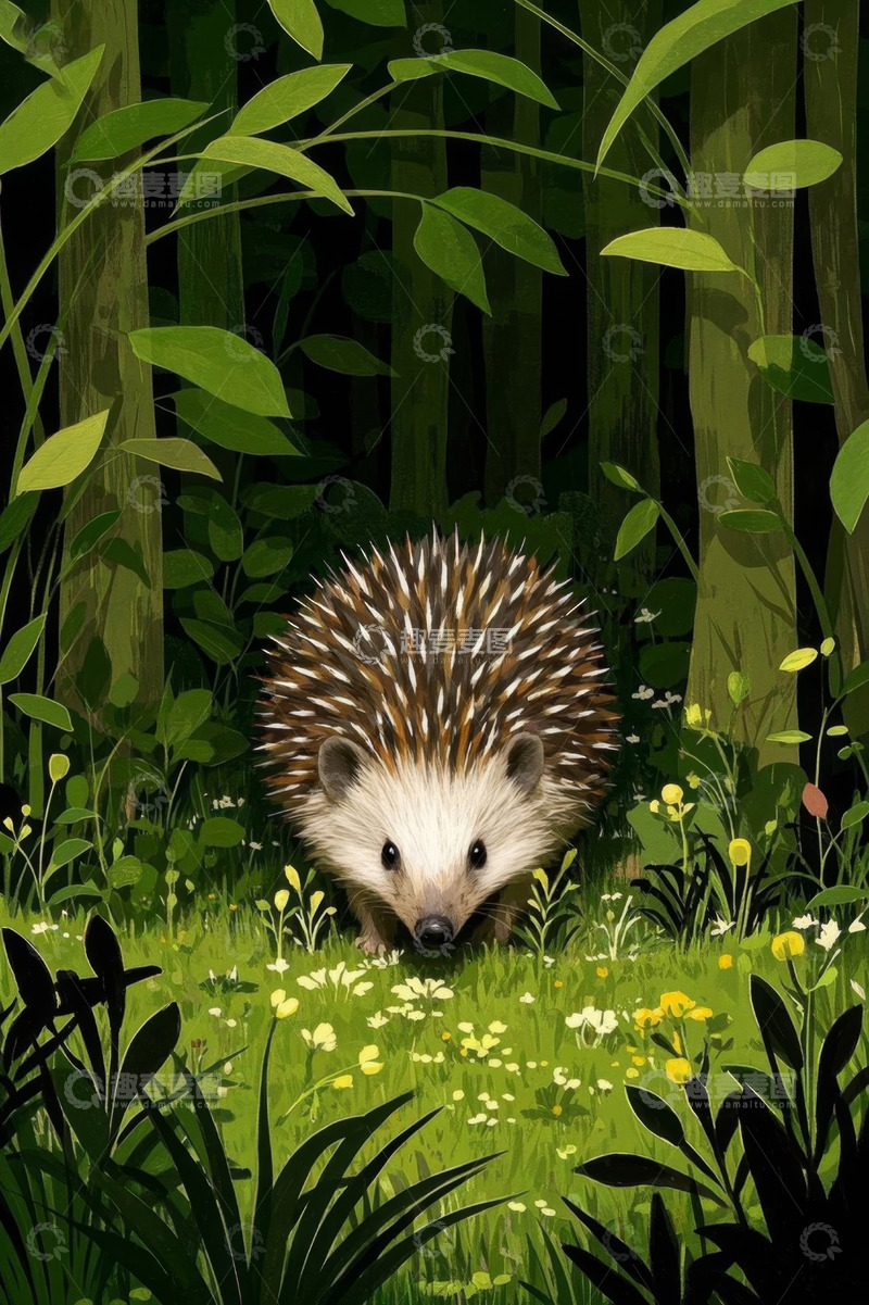 高清大图下载【趣麦麦图】森林中觅食的刺猬