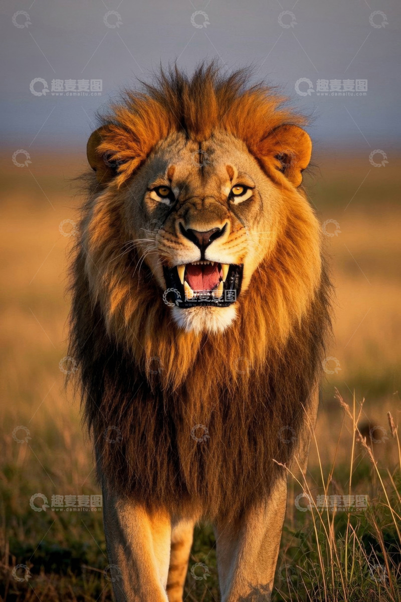 高清大图下载【趣麦麦图】非洲草原上张嘴的雄狮