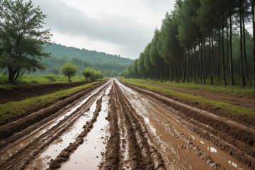 林间泥泞道路自然风光