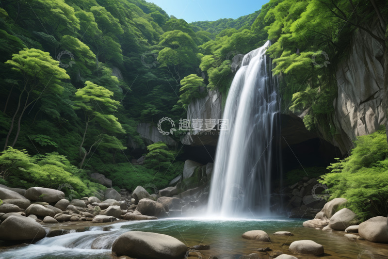 高清大图下载【趣麦麦图】山林间的瀑布自然景观