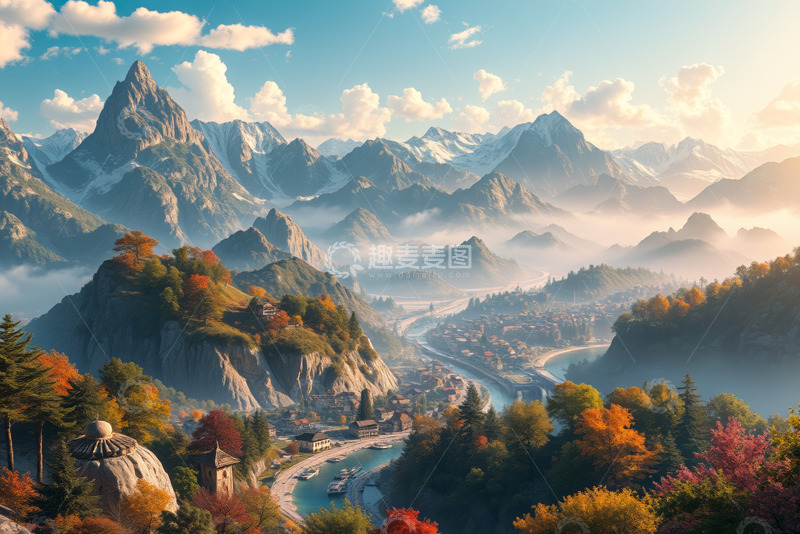 高清大图下载【趣麦麦图】秋日山谷山水风景全景