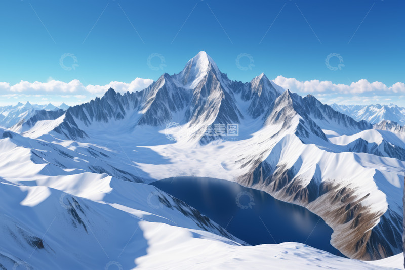 高清大图下载【趣麦麦图】雪山湖泊全景自然风光