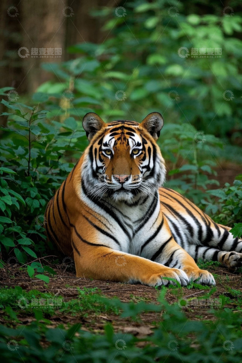 高清大图下载【趣麦麦图】丛林中休憩的老虎