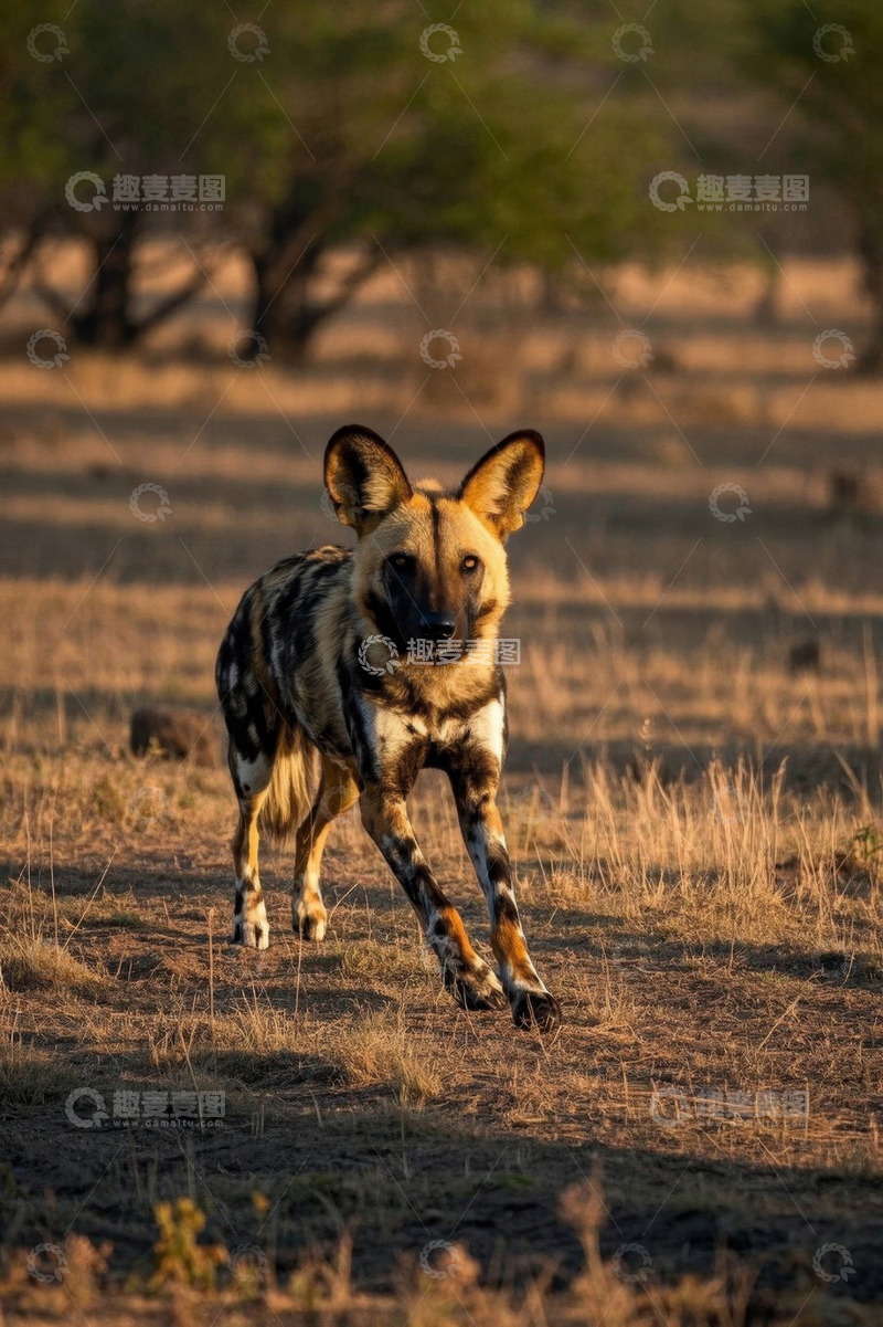 高清大图下载【趣麦麦图】非洲草原奔跑的野生猎犬