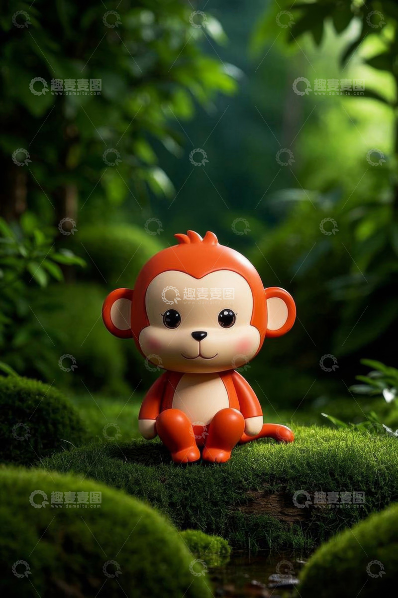 高清大图下载【趣麦麦图】森林中的卡通猴子玩具形象
