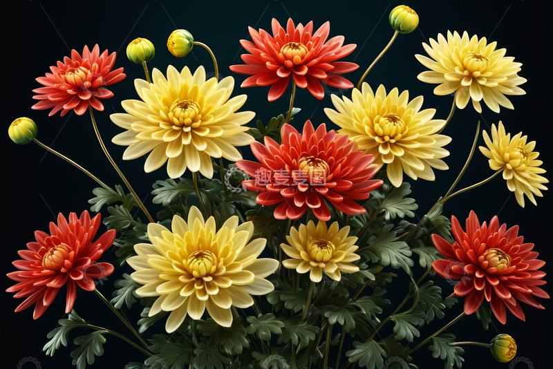 高清大图下载【趣麦麦图】红黄菊花特写