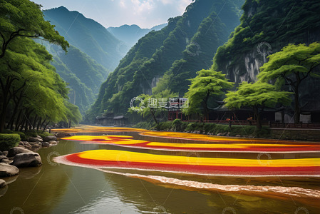 山水间色彩斑斓的河流风景