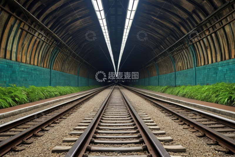 高清大图下载【趣麦麦图】铁路隧道内铁轨全景