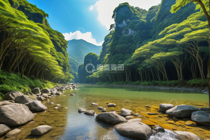高清大图下载【趣麦麦图】山林间河流自然风光