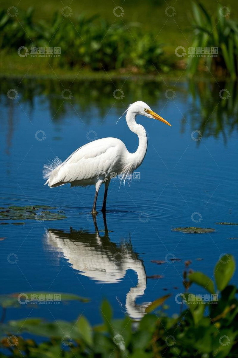 高清大图下载【趣麦麦图】水中站立的白鹭