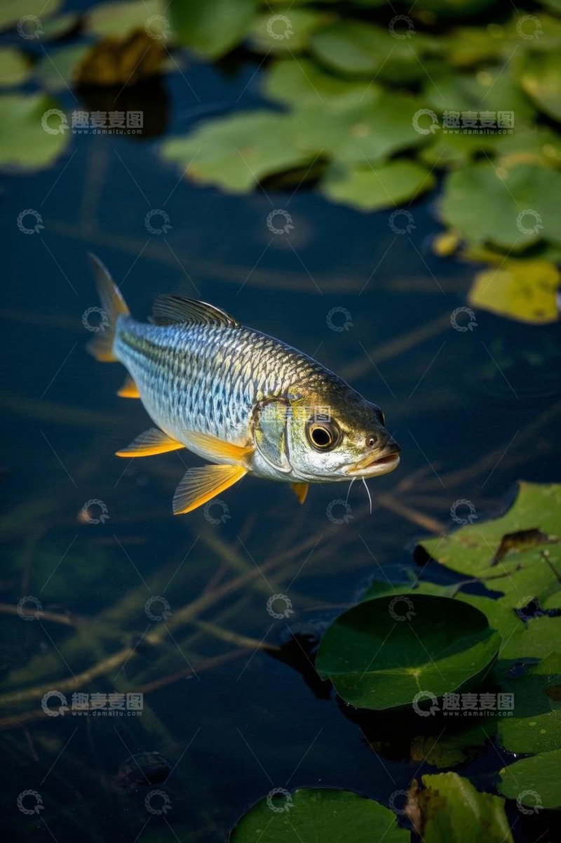 高清大图下载【趣麦麦图】水中游鱼与浮萍画面