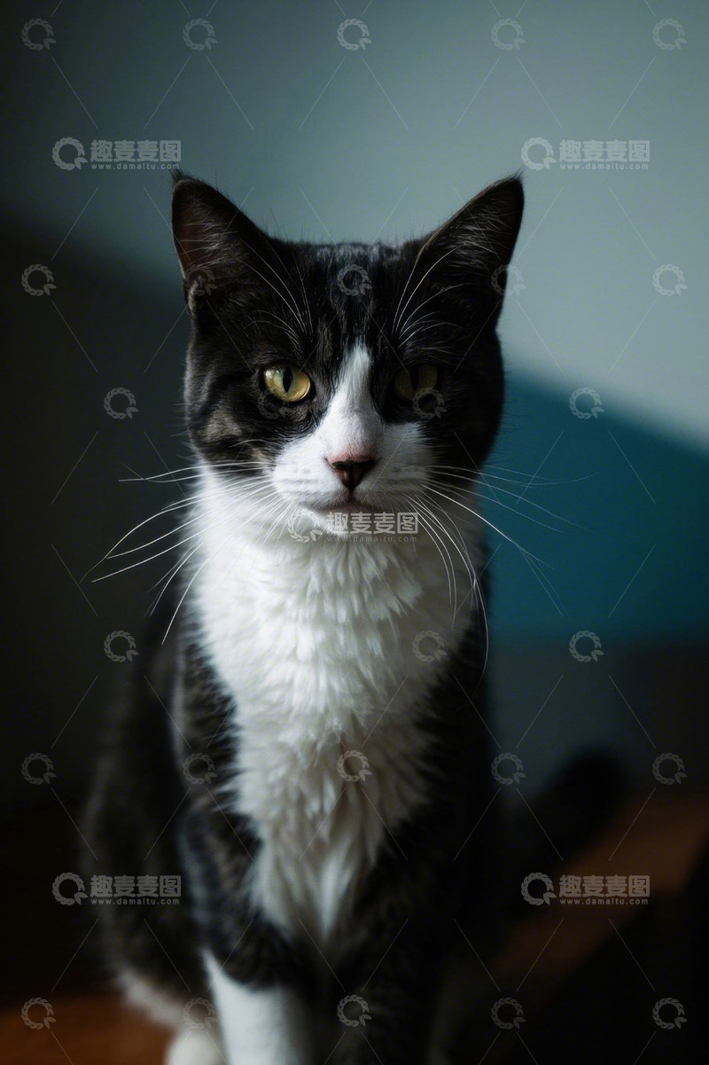 高清大图下载【趣麦麦图】黑白猫咪正面特写