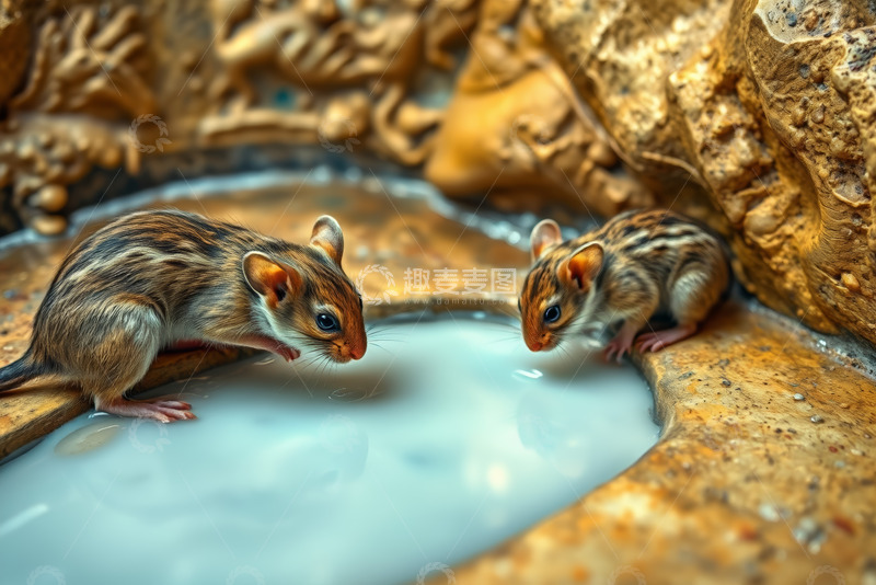 高清大图下载【趣麦麦图】两只老鼠在水边互动场景