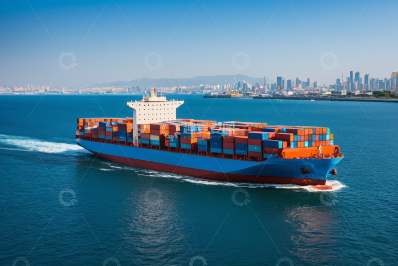 高清大图下载【趣麦麦图】海上航行的集装箱货轮