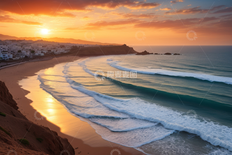 高清大图下载【趣麦麦图】海滩日落全景