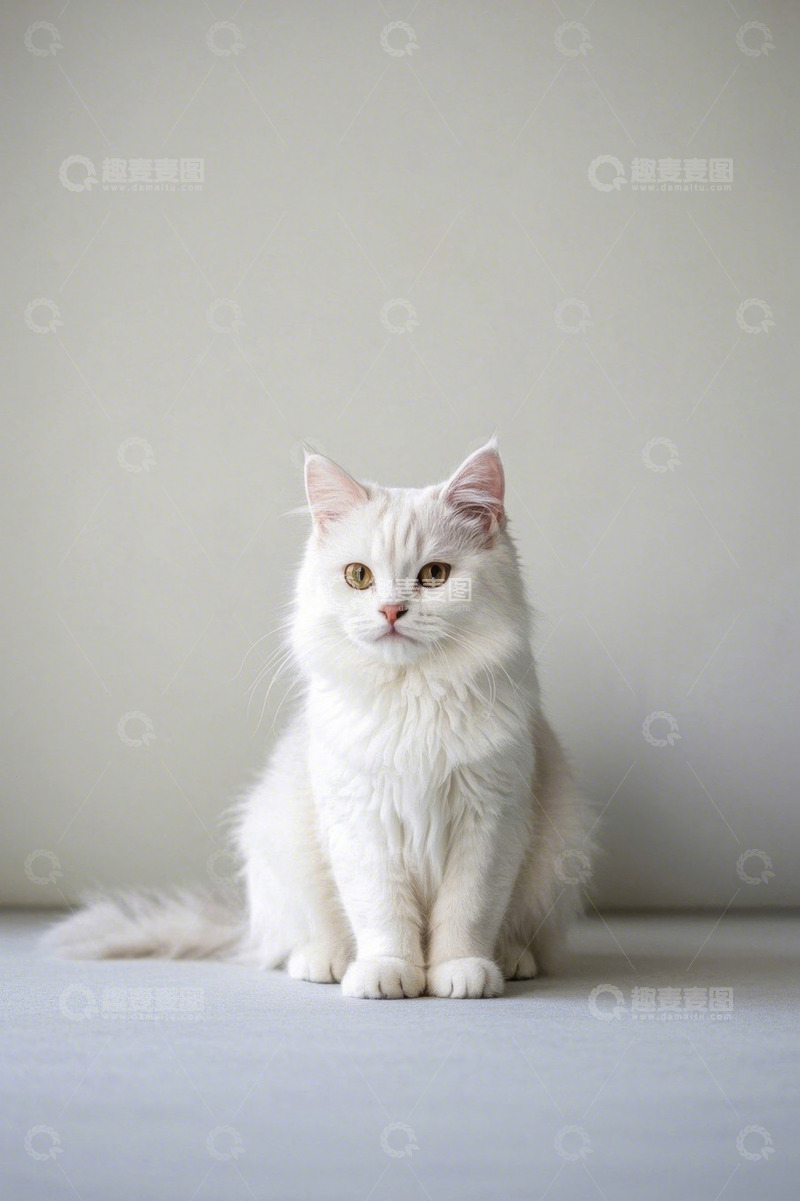 高清大图下载【趣麦麦图】白色猫咪端坐特写