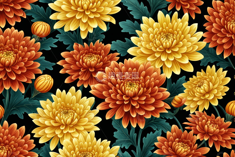 高清大图下载【趣麦麦图】黄橙菊花花卉图案素材