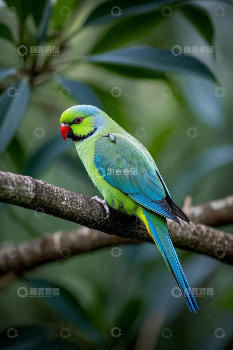 高清大图下载【趣麦麦图】枝头栖息的绿色鹦鹉
