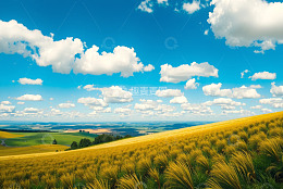 田园风光蓝天白云下的田野