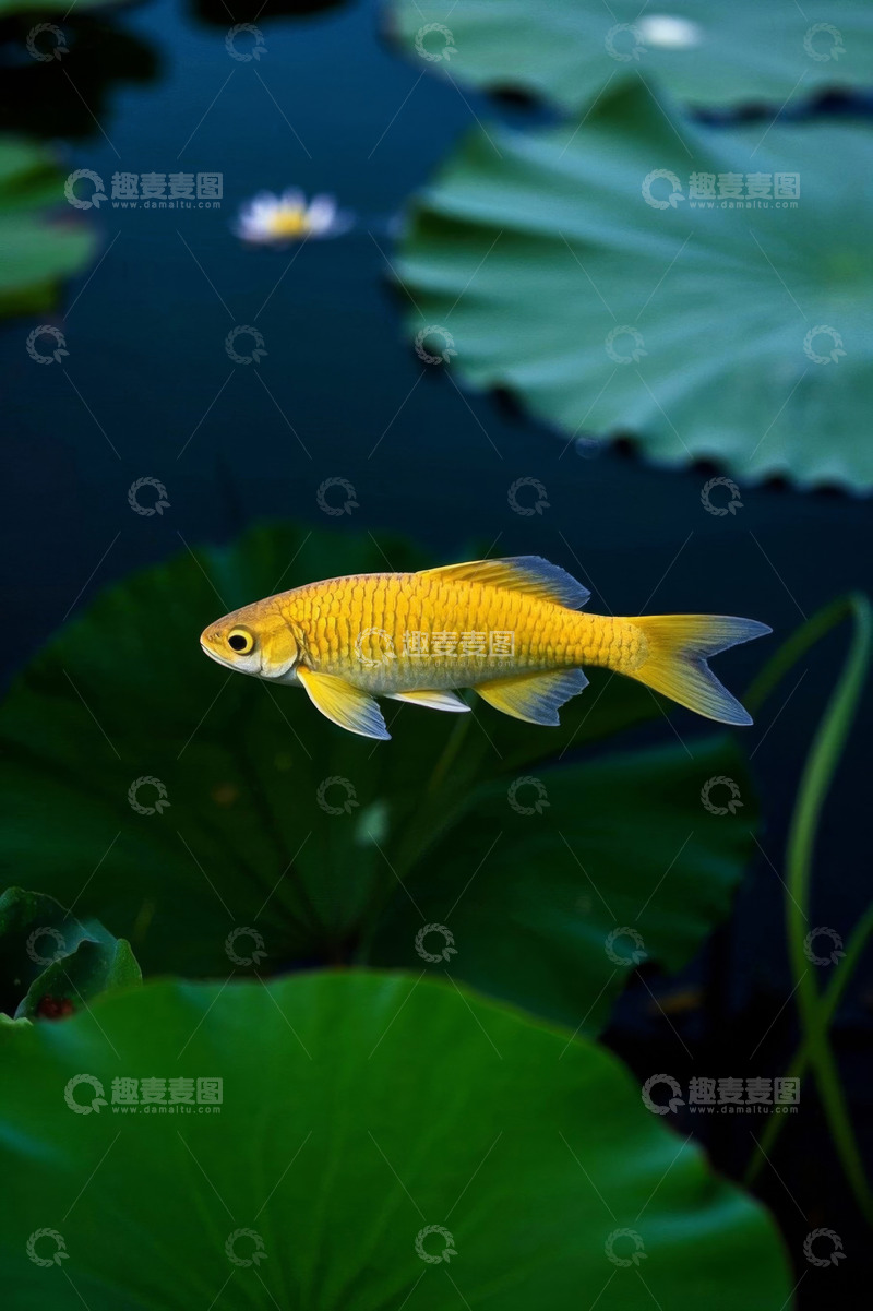 高清大图下载【趣麦麦图】池塘中游动的金色鲤鱼