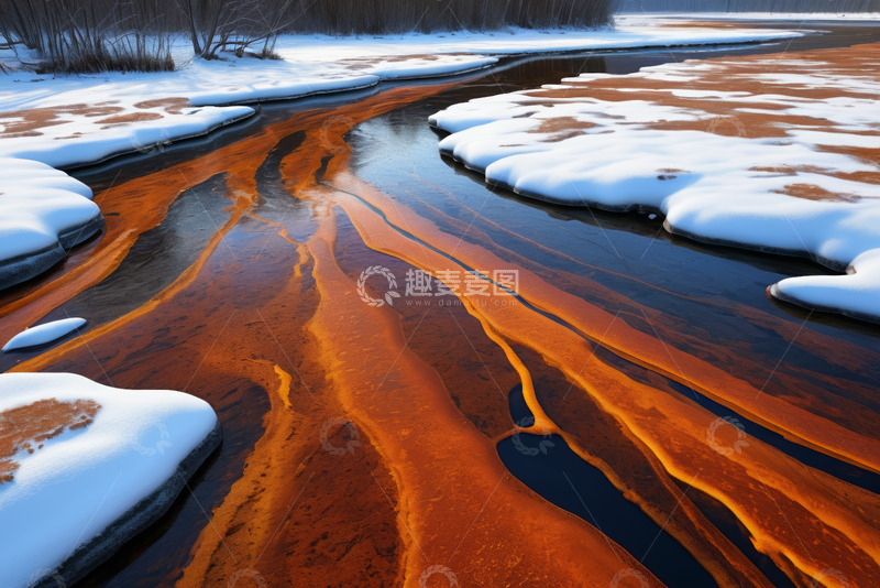 高清大图下载【趣麦麦图】冬季河流冰雪覆盖景象