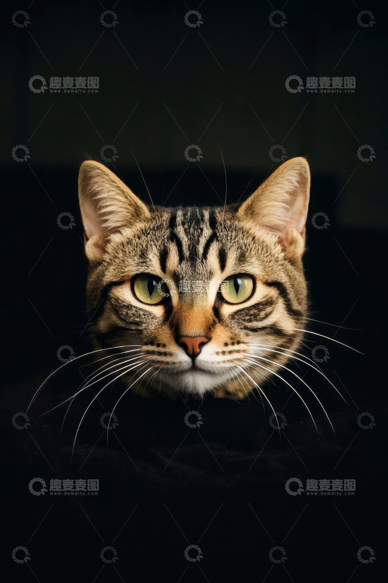 高清大图下载【趣麦麦图】特写虎斑猫专注神情