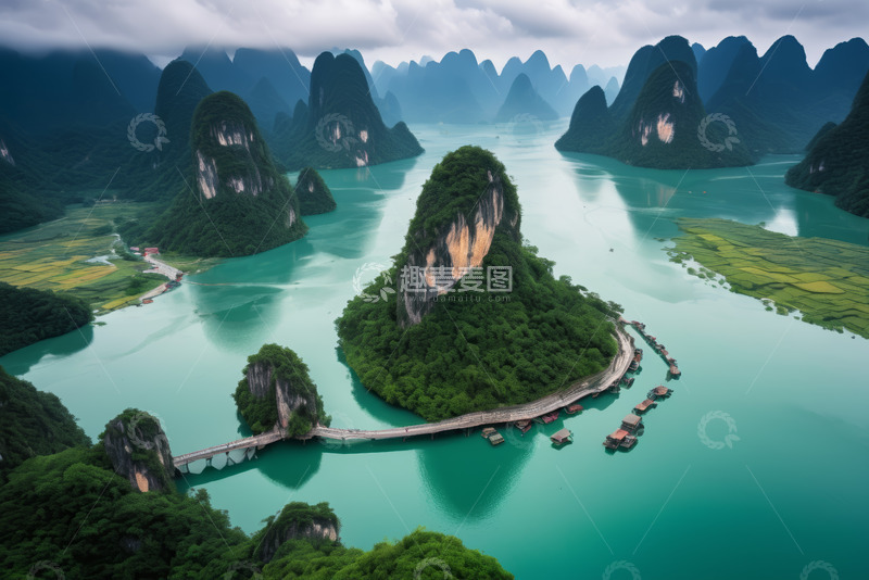 高清大图下载【趣麦麦图】桂林漓江山水航拍全景