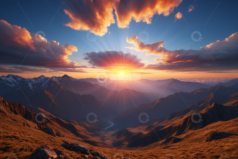 高清大图下载【趣麦麦图】山间日出壮丽自然风光