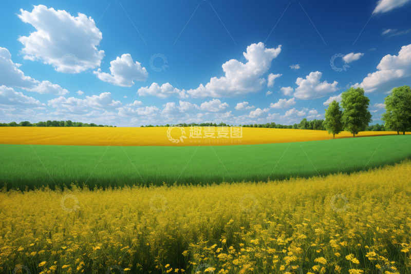 高清大图下载【趣麦麦图】蓝天白云下的田野风光