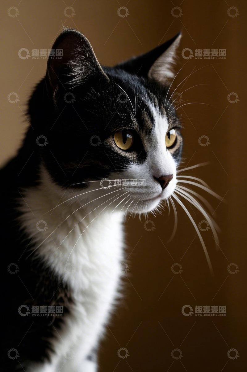高清大图下载【趣麦麦图】黑白猫侧头特写