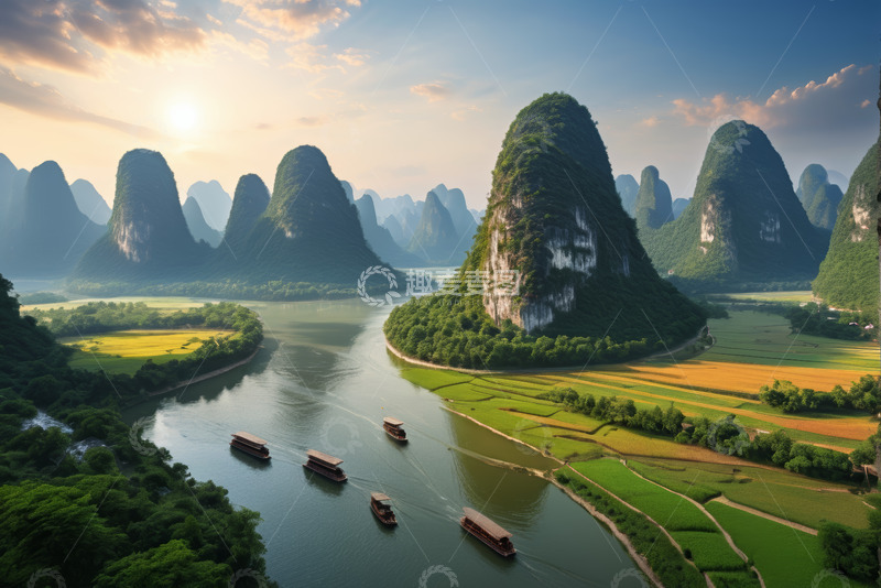 高清大图下载【趣麦麦图】漓江山水田园风光景色