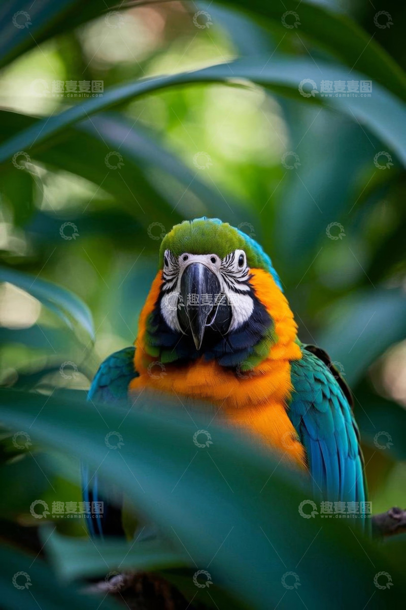 高清大图下载【趣麦麦图】色彩斑斓金刚鹦鹉特写