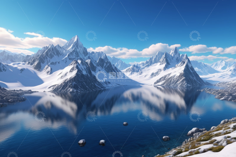 高清大图下载【趣麦麦图】雪山湖泊自然风光全景