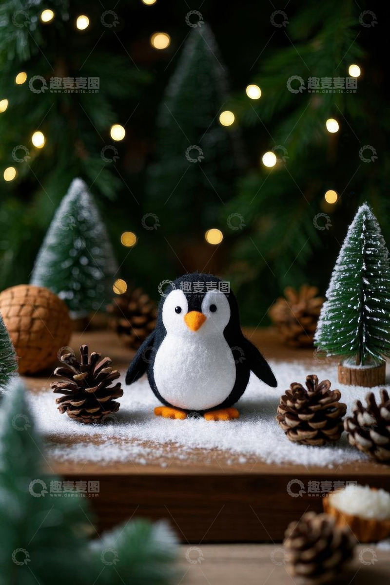 高清大图下载【趣麦麦图】圣诞装饰企鹅摆件场景