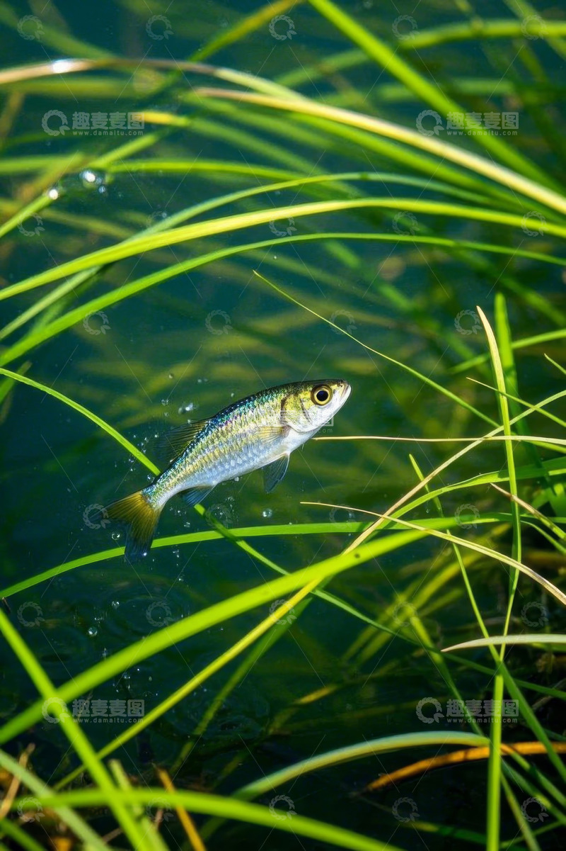 高清大图下载【趣麦麦图】水中游鱼与水草特写